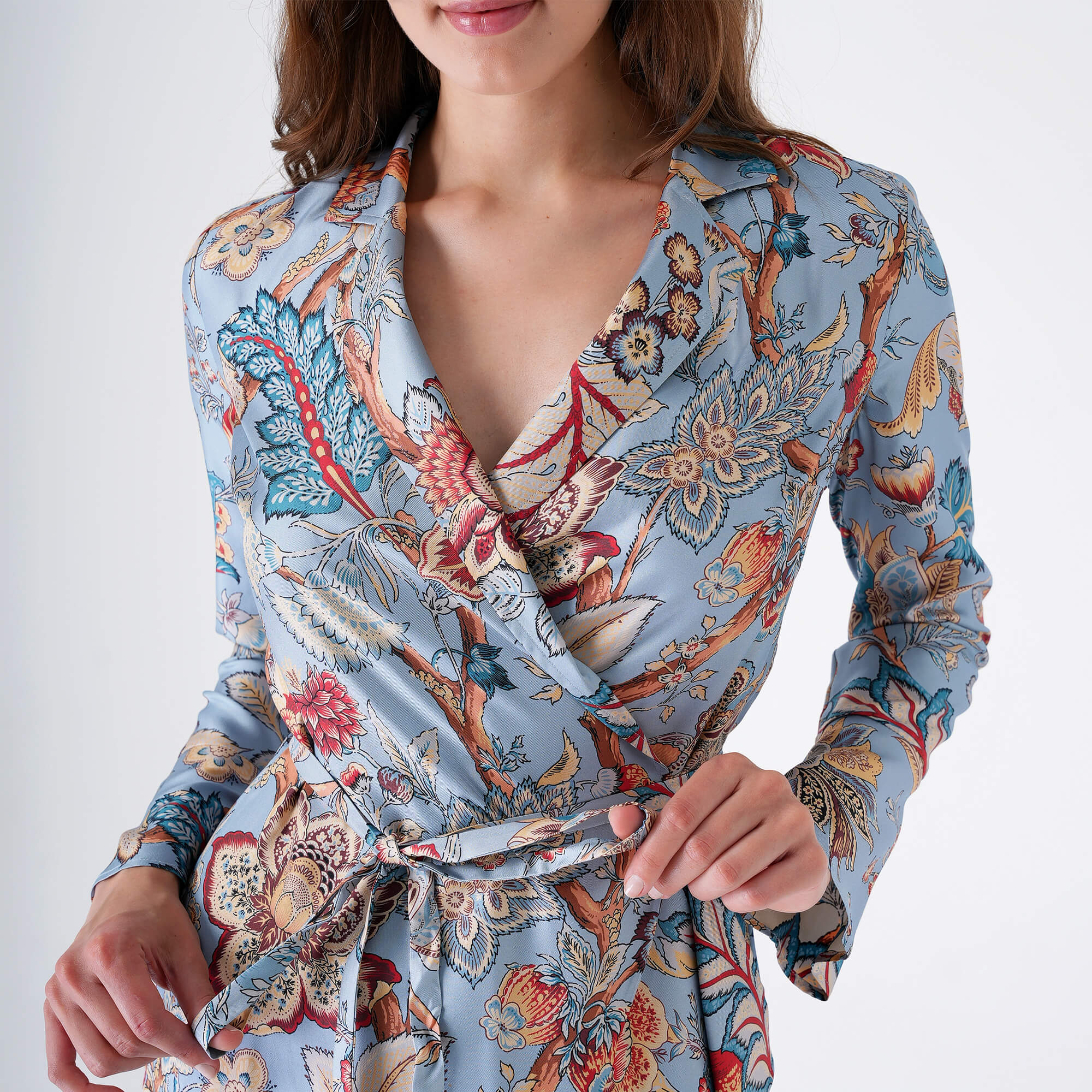 Etro - Blue Floral Bird Print Silk Dress